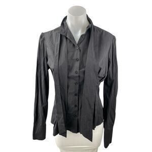 Question? Black Collared Tie Neck Long Sleeve Button Down Shirt Blouse Top Sz S